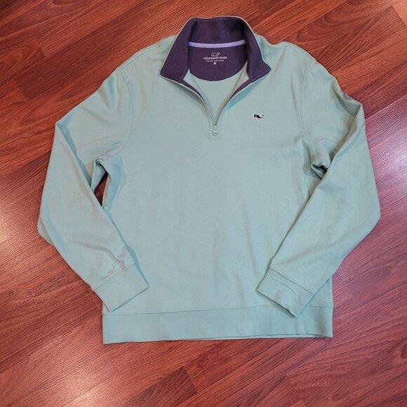 Vineyard Vines UNISEX Mint Green Half-Zip Pullover  Pima Cotton Whale Logo - Picture 11 of 12